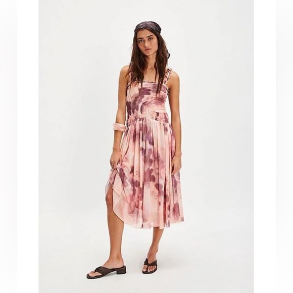 Free People Dresses & Skirts - Free People Tessa Smocked Midi Dress in Pink Size Large Retail $168